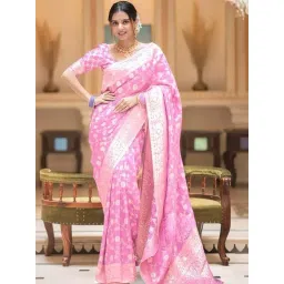 Anjaneya Sarees Pink Silk Woven Saree With Unstitched Blouse-picture-45