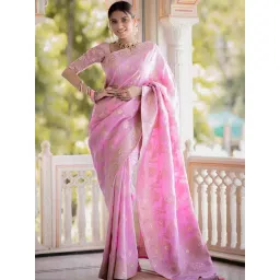 Anjaneya Sarees Pink Silk Woven Saree With Unstitched Blouse-picture-40