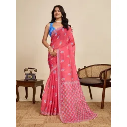 Anjaneya Sarees Pink Woven Linen Silk Printed Designer Saree With Unstitched Blouse-picture-16