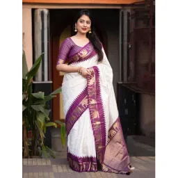 Anjaneya Sarees Purple Banarasi Silk Saree with Unstiched Blouse-picture-16