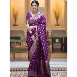 Anjaneya Sarees Purple Silk Woven Saree With Unstitched Blouse-picture-24
