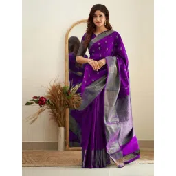 Anjaneya Sarees Purple Silk Woven Saree With Unstitched Blouse-picture-22