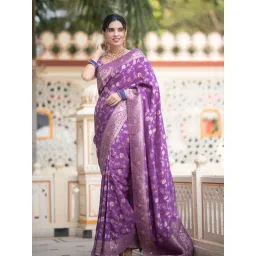 Anjaneya Sarees Purple Woven Design Saree with Unstitched Blouse-picture-14