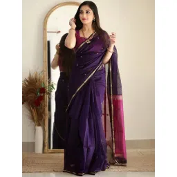 Anjaneya Sarees Purple Woven Saree With Unstitched Blouse image 1