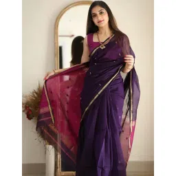Anjaneya Sarees Purple Woven Saree With Unstitched Blouse image 3