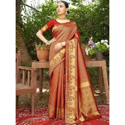 Anjaneya Sarees Red Banarasi Silk Woven Design Saree with Unstitched Blouse-picture-29