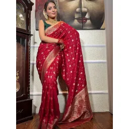 Anjaneya Sarees Red Silk Woven Saree With Unstitched Blouse-picture-48