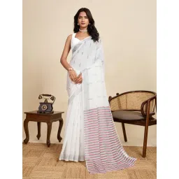 Anjaneya Sarees White Woven Linen Silk Printed Designer Saree With Unstitched Blouse-picture-25
