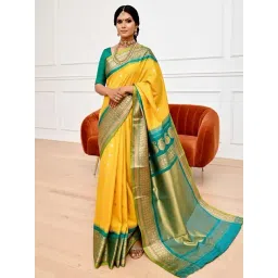 Anjaneya Sarees Yellow Banarasi Silk Woven Design Saree With Unstitched Blouse-picture-25