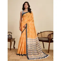 Anjaneya Sarees Yellow Woven Linen Silk Printed Designer Saree With Unstitched Blouse-picture-22