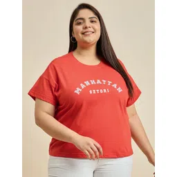 ANJIR Women Plus Size Typography Printed Round Neck Cotton T-shirt-picture-15