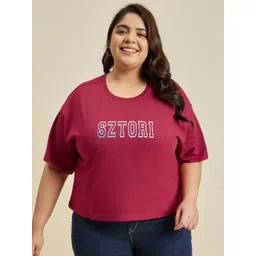 ANJIR Women Plus Size Typography Printed Round Neck Cotton T-shirt-picture-13