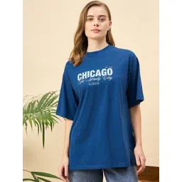 ANJIR Women Typography Printed Round Neck Cotton Oversized T-shirt image 1