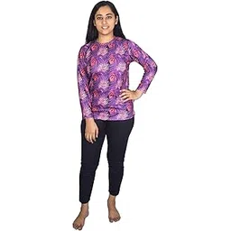 anjor Spandex Regular Fit Compression Long Tights/Swim Leggings with Full Sleev Tshirt | Adjustable, Breathable, Quick Drying Leggings for Swimming, WaterParks, Surfing & Other Sports - Purpel & Black-picture-10