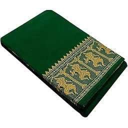 Anka's Handmade Bharatanatyam & Kuchipudi Dance Practice Cotton Saree (Dark Green With Yellow Colour Doll Border)-picture-12