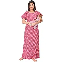 ankona Cotton Feeding Nighty in Mix Cotton with 2 Side Zips for Baby Feeding Purpose & Neck Buttons for Comfortable Wearing Mix Cotton Feeding Nighty with Zip,Maternity Nighty for Women Pack of 1-picture-24