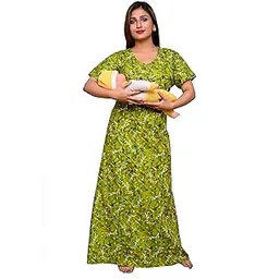 ankona Feeding Nighty in Pure Cotton with 3 zips First Zip on Neck for Comfortable Wearing & Other 2 zips on Front for Feeding Purpose Maternity Nighty Cotton Feeding Nighty Baby Feeder Zipper Nighty-picture-20