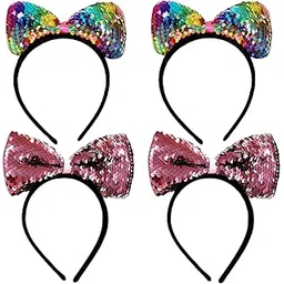 ANNA CREATIONS 4 Pcs Mouse Ears Headband Shiny Bow Sequins Glitter Hair Band for Girls Cartoon Princess Costume Cosplay Decoration Hairband for Kids Hair Accessories for Women & Girls (Set of 2)-picture-11