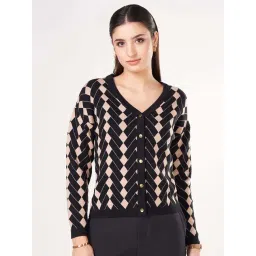 Annabelle by Pantaloons Black & Peach Jacquard Cardigan-picture-31