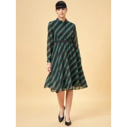 Annabelle by Pantaloons Black Striped A-Line Dress-picture-27