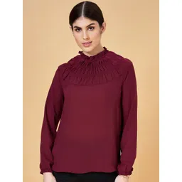 Annabelle by Pantaloons Gathered High Neck Puff Sleeves Top-picture-32