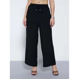 Annabelle By Pantaloons Jet Black Flared Fit Textured Trousers-picture-32