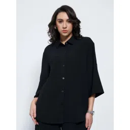 Annabelle By Pantaloons Jet Black Loose Fit Textured Formal Shirt-picture-30