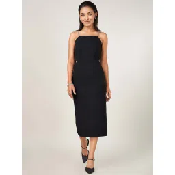 Annabelle by Pantaloons Jet Black Solid A Line Dress image 1