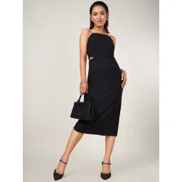 Annabelle by Pantaloons Jet Black Solid A Line Dress image 4