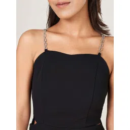 Annabelle by Pantaloons Jet Black Solid A Line Dress image 5