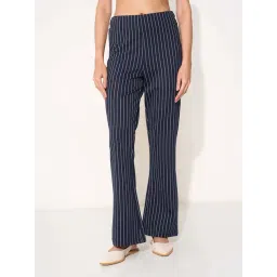 Annabelle By Pantaloons Navy Flared Fit Striped Trousers-picture-34
