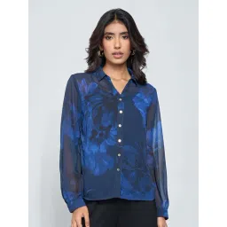 Annabelle By Pantaloons Navy Slim Fit Floral Print Shirt With Camisole-picture-35