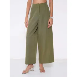 Annabelle By Pantaloons Olive Drab Straight Fit Trousers-picture-19