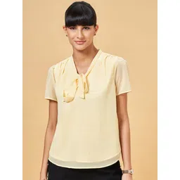 Annabelle by Pantaloons Tie-Up Neck Puff Sleeves Formal Top-picture-22