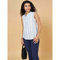 Annabelle by Pantaloons White Linen Striped Formal Shirt-picture-41