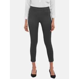 Annabelle by Pantaloons Women Charcoal Grey Checked Skinny-Fit Treggings-picture-37