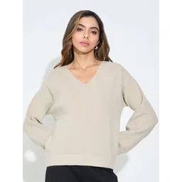 Annabelle by Pantaloons Women Ribbed V Neck Full Sleeves Pullover-picture-36