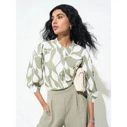 Annabelle by Pantaloons Women Sage Leaf Print Mandarin Collar Shirt Style Shirt-picture-28