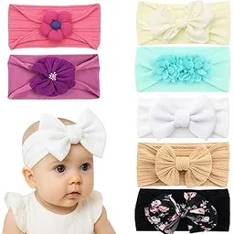 ANNA CREATIONS 7 Pcs Baby Headbands for Girls & Boys, Soft Stretchy Hair Bands with Bow, Flower and Knot Design, Comfortable and Stylish Hair Accessories for Newborn, Infant and Toddler Babies-image-11