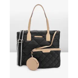Anne Klein Black Quilted Tote Handbag with Pouch-picture-16