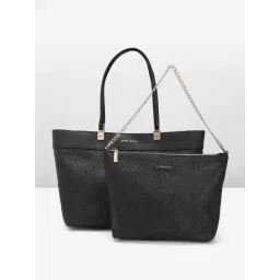 Anne Klein Black Textured Tote Handbag with Pouch-picture-32
