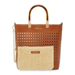 Anne Klein Saddle & Natural Textured Tote Handbag with Pouch-image-43