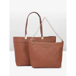 Anne Klein Saddle Textured Tote Handbag with Pouch-picture-39