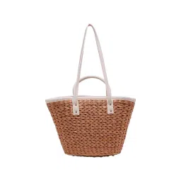 Anne Klein White & Tan Textured Tote Handbag with Pouch-picture-33