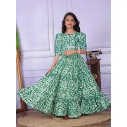 Anneca Girls Printed Beads and Stones Ikat Ready to Wear Lehenga &-picture-28