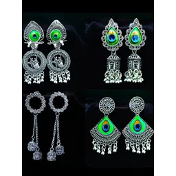 ANNORA INTERNATIONAL Silver Pack of 4 Jhumkas Earrings-picture-22