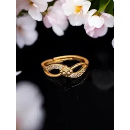 anouk Adjustable Designer Bangle Gold Plated Floral Design with AD Stones Brass Diamond Gold Plated Ring-picture-11