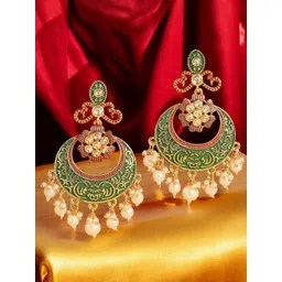 anouk AnoukMetal Base Gold-Plated Kundan Meenakari Chandbalis-picture-29