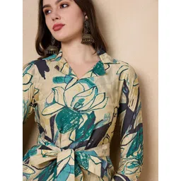 Anouk Beige Floral Printed Shirt Collar Co-Ords-picture-32