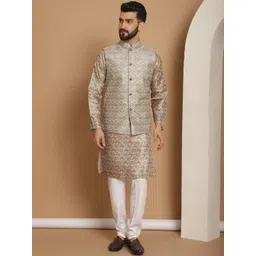 Anouk Beige Woven Design Striped Regular Straight Kurta With Churidar-picture-13